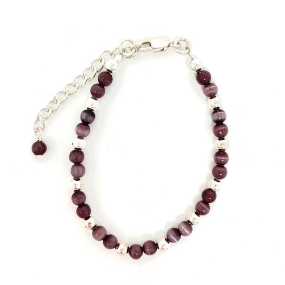 Children's Purple Cat's Eye & Sterling Silver Bracelet (set of 3)
